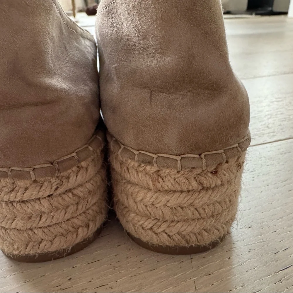 Miu Miu Beige Nubuck Embellished Platform Espadrilles 41/ 10.5